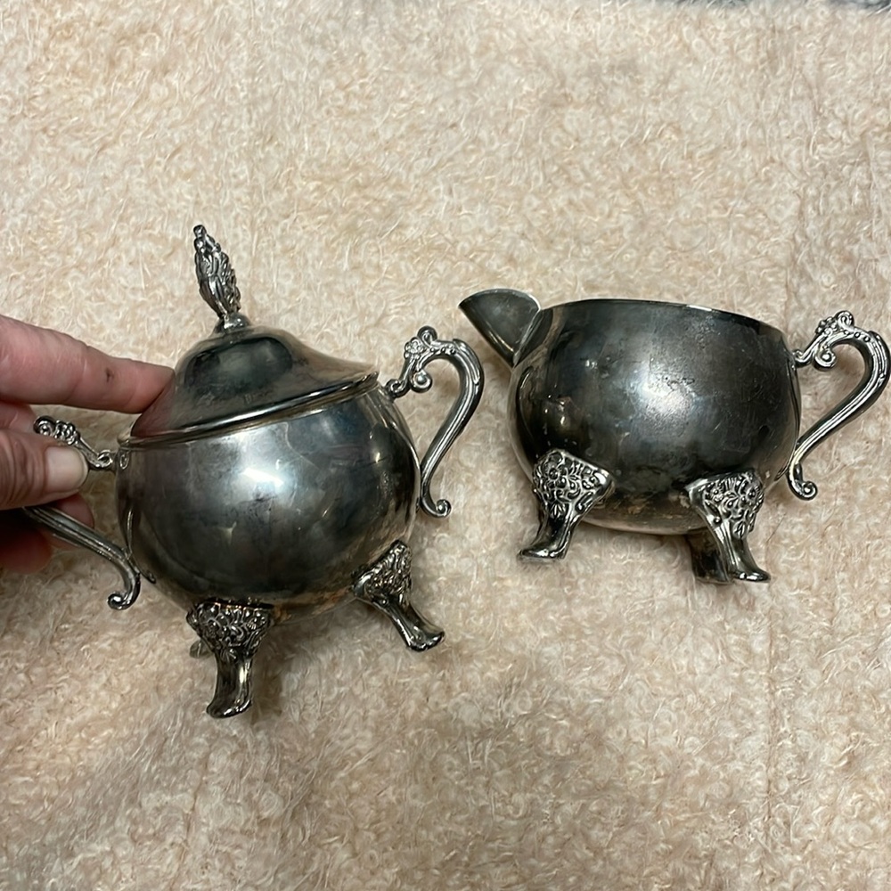 Vintage antique Victorian look silver plated cream and sugar set